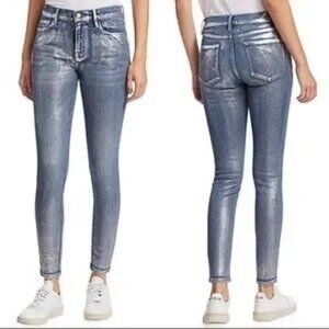 Frame Metalic Skinny Jeans Womens 24 Blue Festival Mod Futuristic‎ Classic NWOT